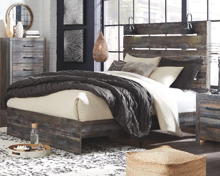 Image of Drystan - King Panel Bed - Brown / Beige