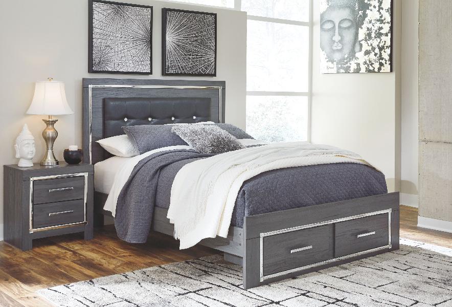Image of Lodanna - Queen Platform Bed with 2 Storage Drawers - Gray