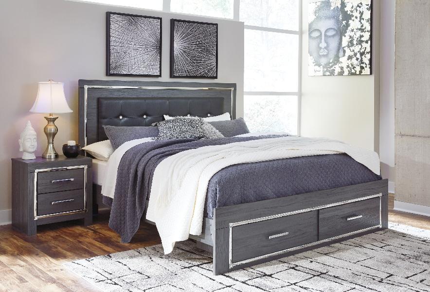 Image of Lodanna - King Platform Bed with 2 Storage Drawers - Gray