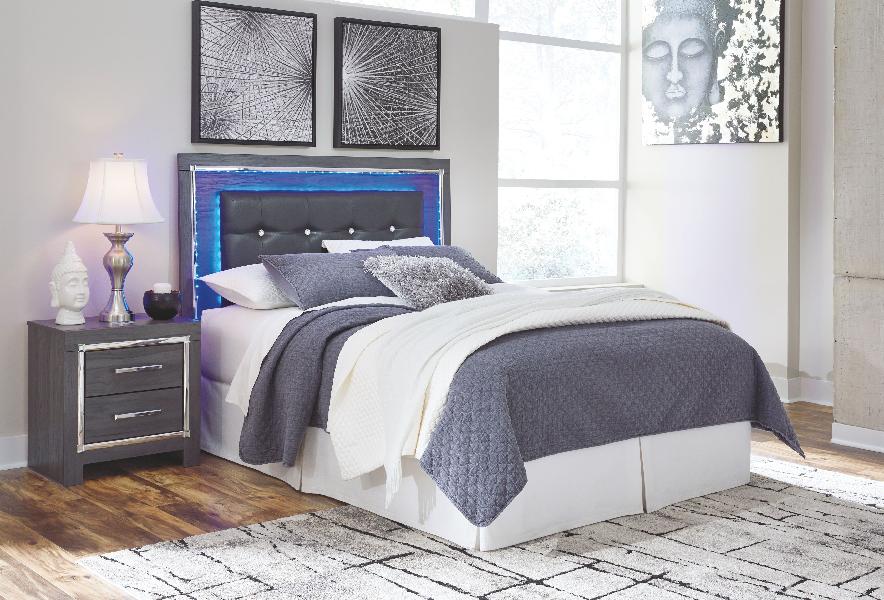 Image of Lodanna - Queen Upholstered Panel Headboard with Bolt on Bed Frame - Gray