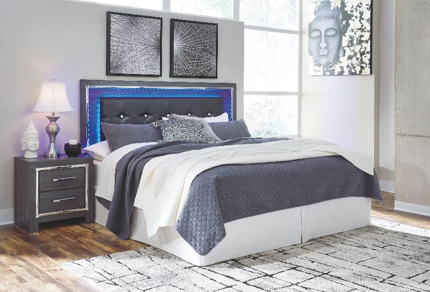 Image of Lodanna - King Upholstered Panel Headboard with Bolt on Bed Frame - Gray