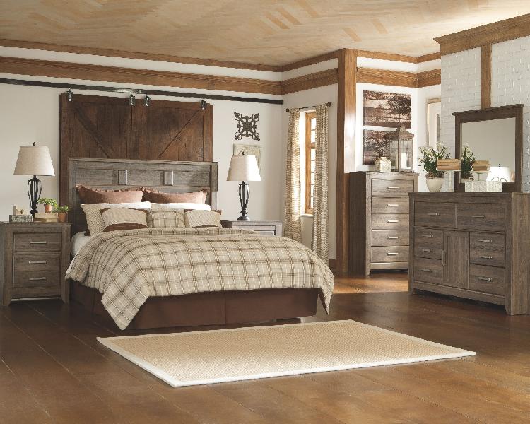Image of Juararo - 6 Pc. - Dresser, Mirror, Chest, Queen Panel Headboard, 2 Nightstands - Dark Brown