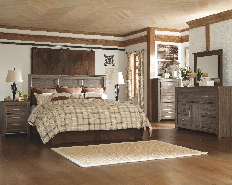 Image of Juararo - 3 Pc. - Dresser, Mirror, King Panel Headboard - Dark Brown