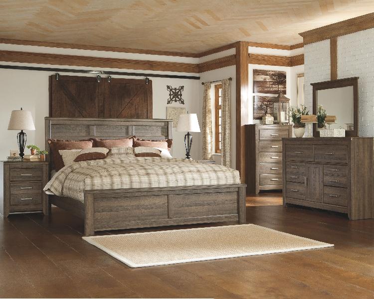 Image of Juararo - 6 Pc. - Dresser, Mirror, Chest, California King Panel Bed - Dark Brown