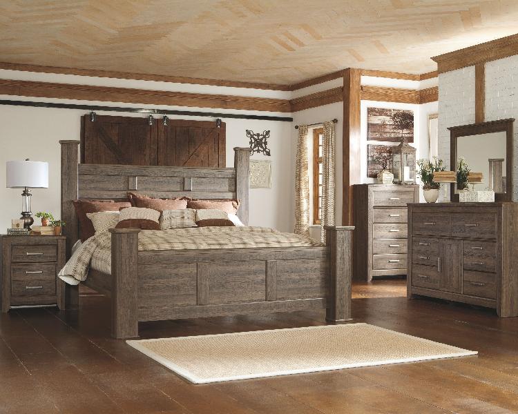Image of Juararo - 6 Pc. - Dresser, Mirror, Chest, California King Poster Bed - Dark Brown