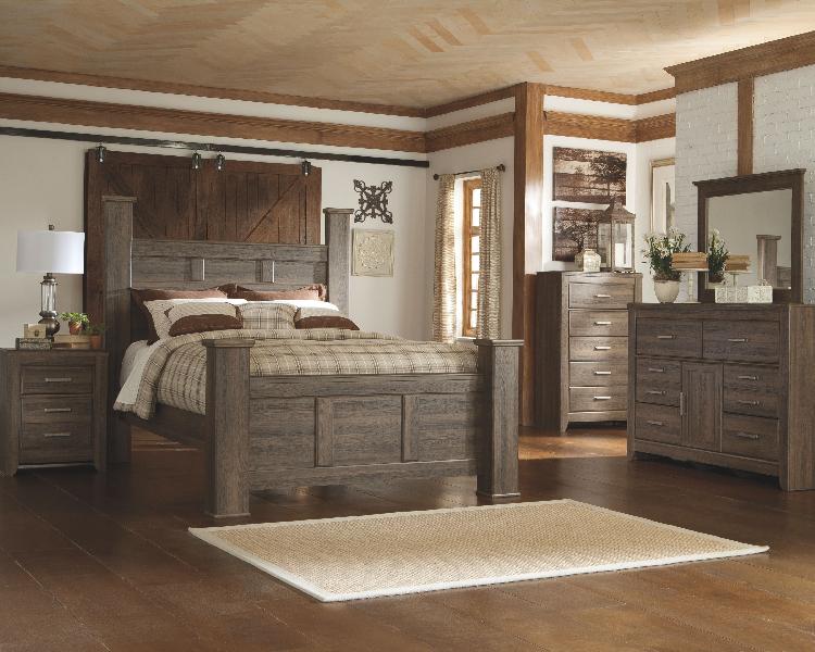 Image of Juararo - 5 Pc. - Dresser, Mirror, Queen Poster Bed - Dark Brown