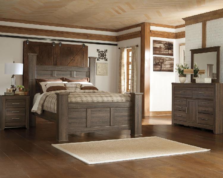 Image of Juararo - 6 Pc. - Dresser, Mirror, Queen Poster Bed, Nightstand - Dark Brown