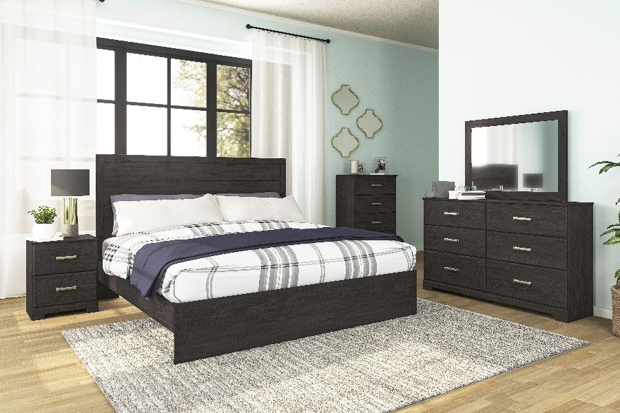 Image of Belachime - 5 Pc. - Dresser, Mirror, Chest, King Panel Bed - Black