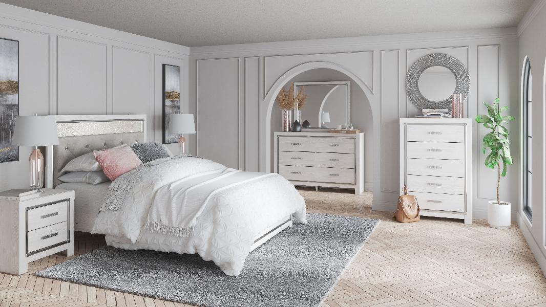 Image of Altyra - 5 Pc. - Dresser, Mirror, Queen Panel Bed - White