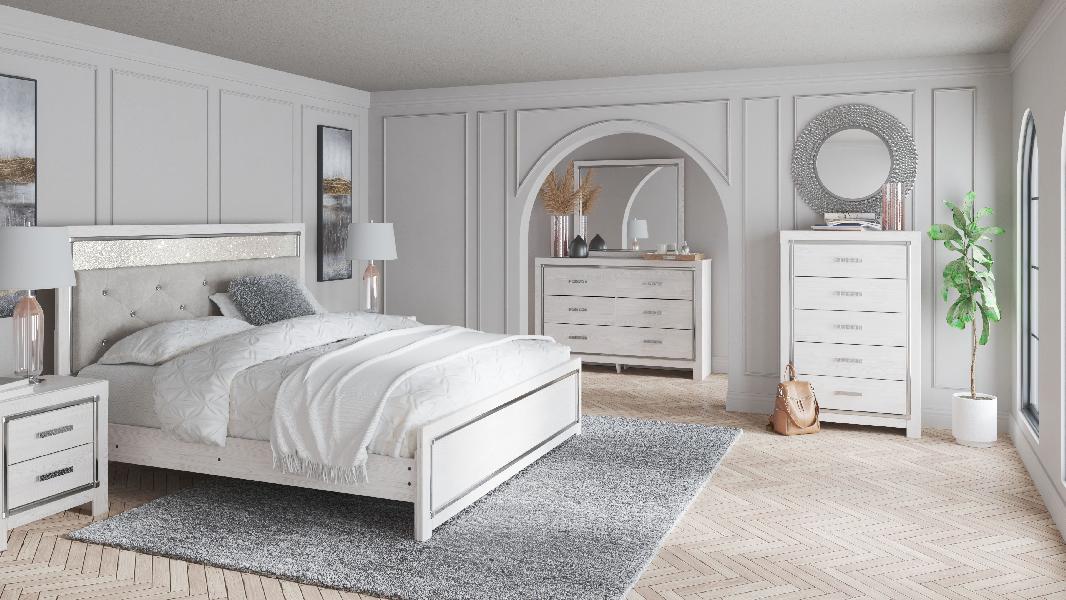 Image of Altyra - 7 Pc. - Dresser, Mirror, King Panel Bed, 2 Nightstands - White