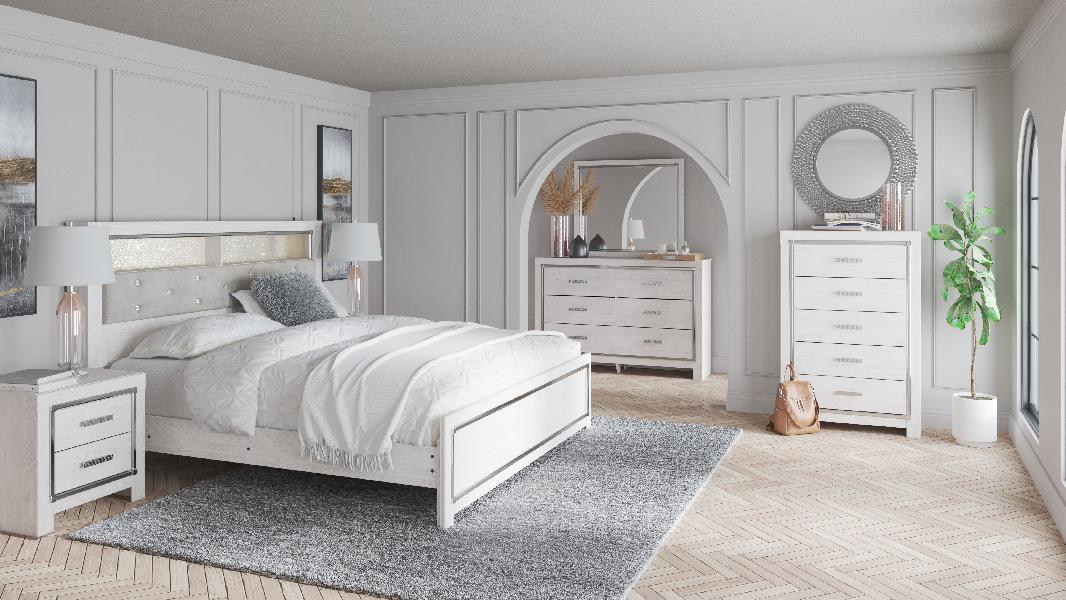 Image of Altyra - 8 Pc. - Dresser, Mirror, Chest, Queen Panel Bookcase Bed, 2 Nightstands - White
