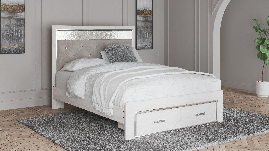Image of Altyra - Queen Panel Bed with Footboard Storage - White