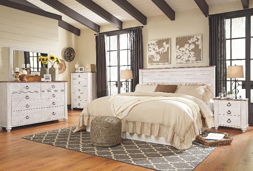 Image of Willowton - 3 Pc. - Dresser, Mirror, King Panel Headboard - Whitewash