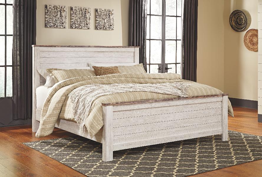 Image of Willowton - King Panel Bed - Whitewash