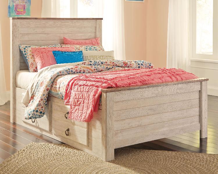 Image of Willowton - Full Panel Bed with 2 Storage Drawers - Whitewash