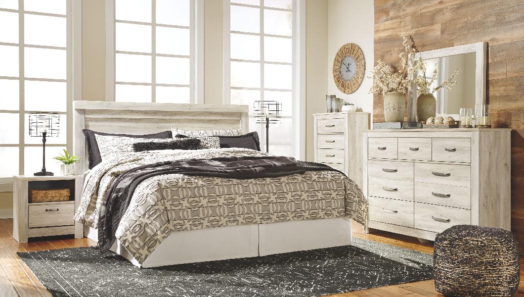 Image of Bellaby - 5 Pc. - Dresser, Mirror, King Panel Headboard, 2 Nightstands - Whitewash