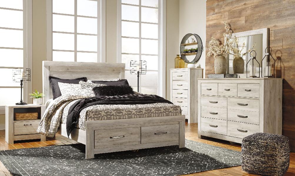 Image of Bellaby - 7 Pc. - Dresser, Mirror, Chest, Queen Platform Bed with 2 Storage Drawers - Whitewash