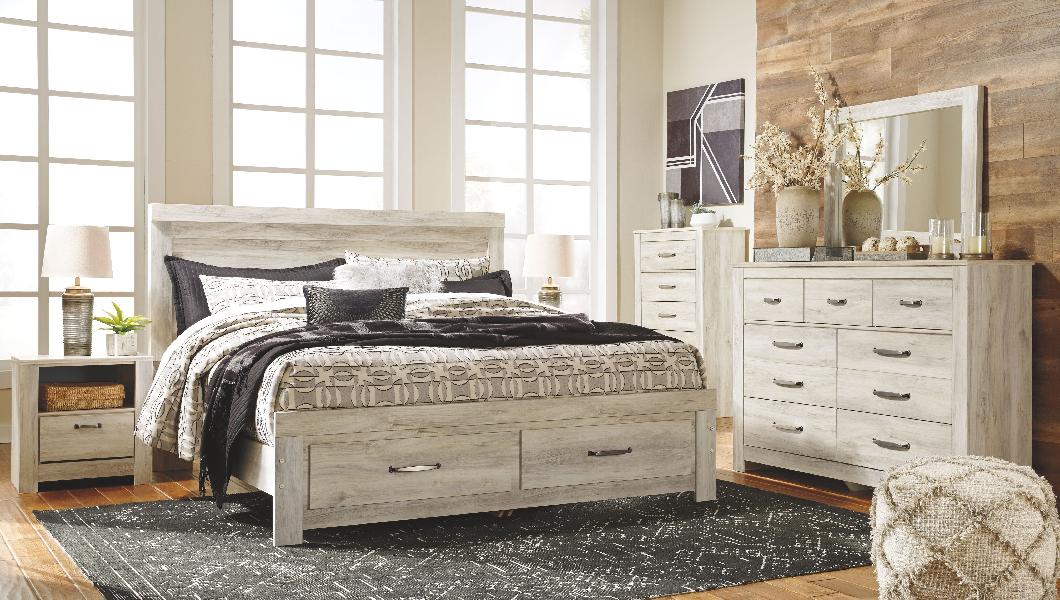 Image of Bellaby - 7 Pc. - Dresser, Mirror, Chest, King Platform Bed with 2 Storage Drawers - Whitewash