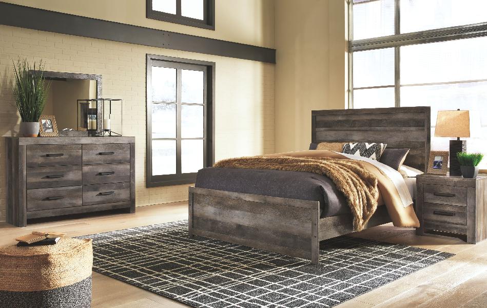 Image of Wynnlow - 5 Pc. - Dresser, Mirror, Queen Panel Bed, Nightstand - Gray