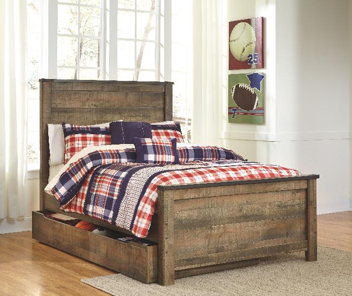 Image of Trinell - Full Panel Bed with 1 Large Storage Drawer - Brown