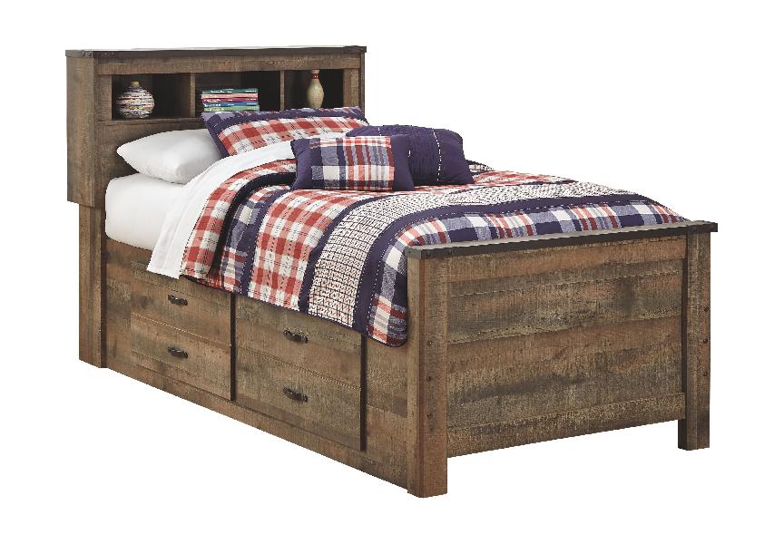 Image of Trinell - Twin Bookcase Bed with 2 Storage Drawers - Brown