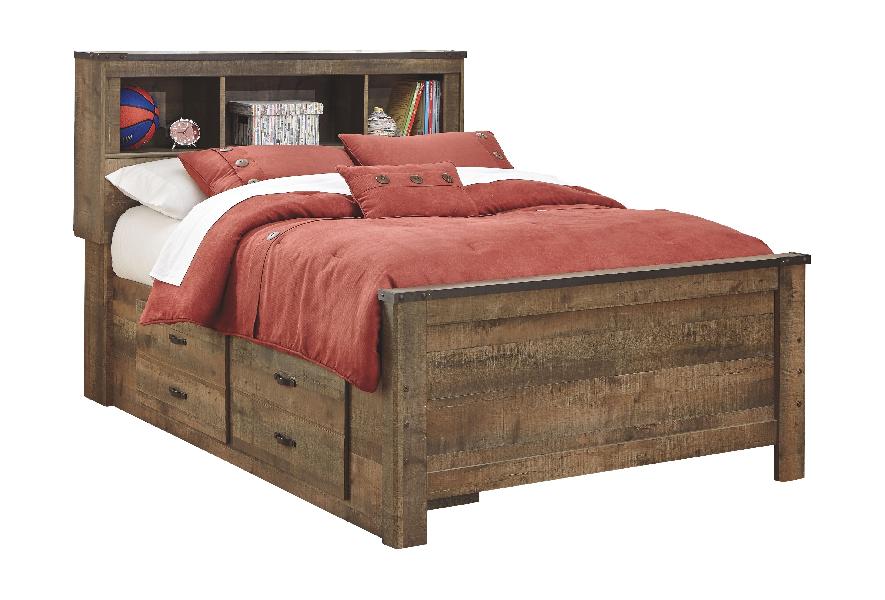 Image of Trinell - Full Panel Bookcase Bed with 2 Storage Drawers - Brown