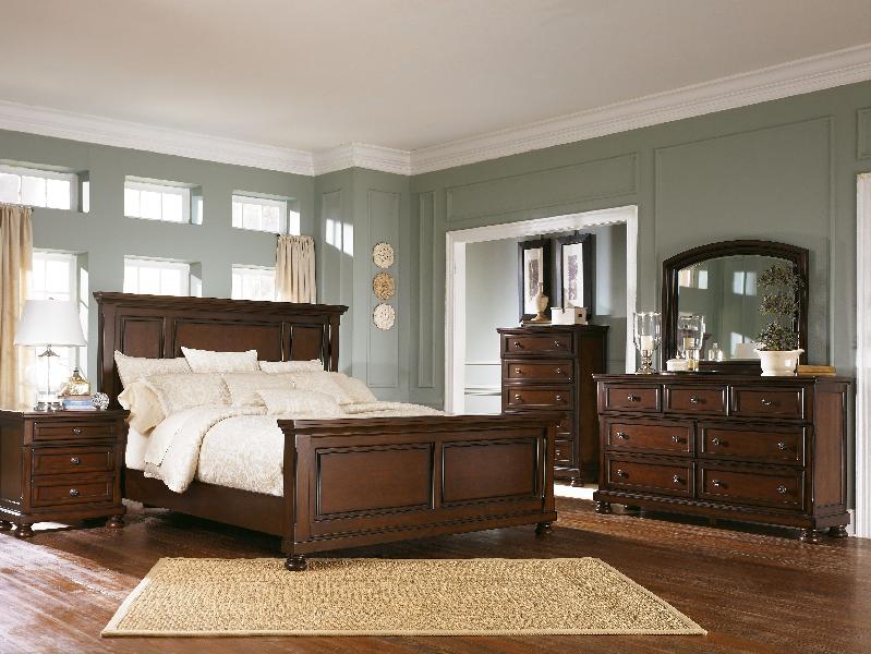 Image of Porter - 6 Pc. - Dresser, Mirror, California King Panel Bed, Nightstand - Rustic Brown