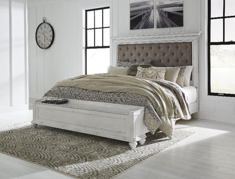 Image of Kanwyn - Queen Upholstered Bed with Storage Bench - Whitewash