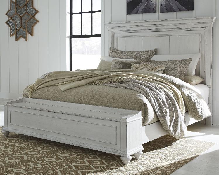 Image of Kanwyn - King Panel Bed with Storage Bench - Whitewash