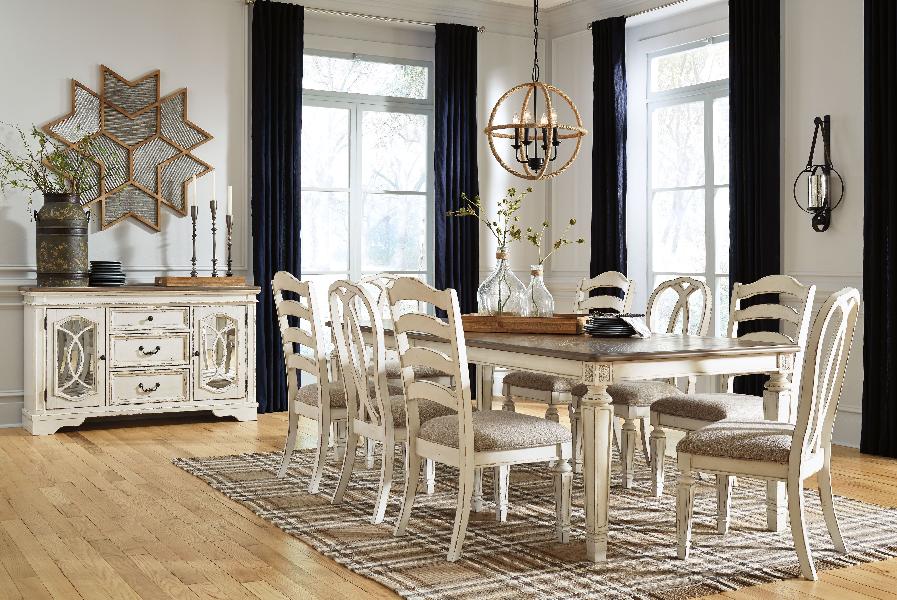 Image of Realyn - 9 Pc. - Extension Table, 4 Ladderback Side Chairs, 4 Ribbon Back Side Chairs - White