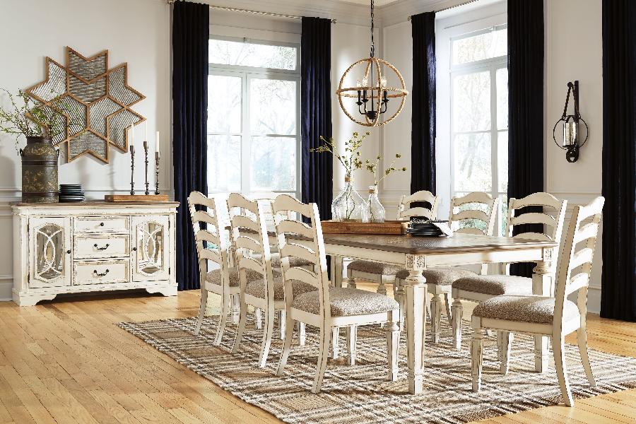 Image of Realyn - 10 Pc. - Extension Table, 8 Ladderback Side Chairs, Server - White