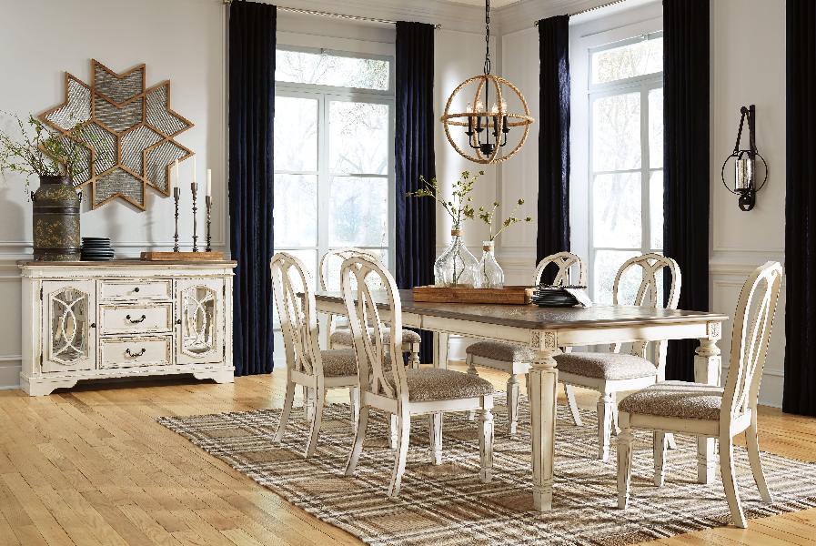 Image of Realyn - 7 Pc. - Extension Table, 6 Ribbon Backed Side Chairs - White