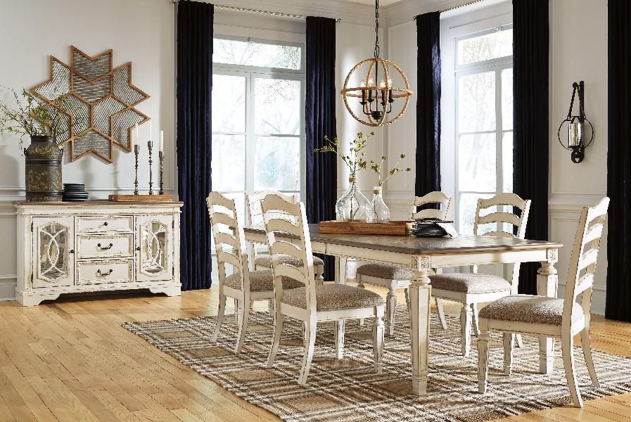 Image of Realyn - 7 Pc. - Extension Table, 6 Ladderback Side Chairs - White