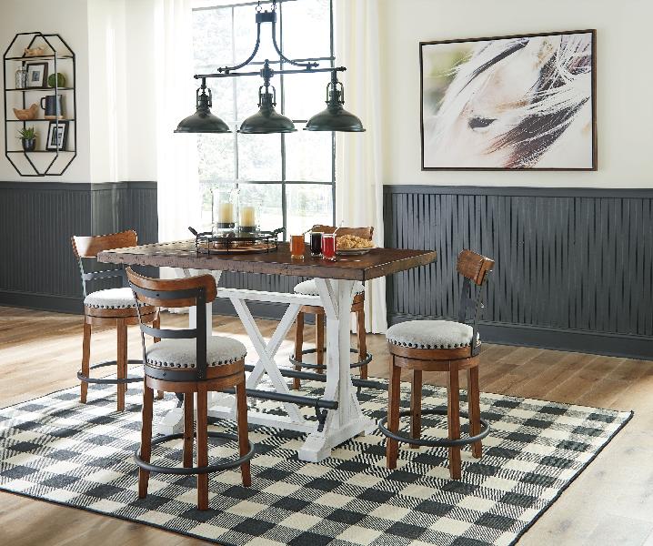 Image of Valebeck - 5 Pc. - Counter Table, 4 Upholstered Barstools - White