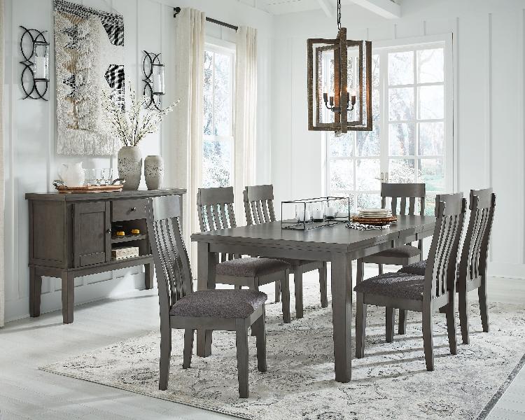 Image of Hallanden - 8 Pc. - Extension Table, 6 Side Chairs, Server - Black / Gray