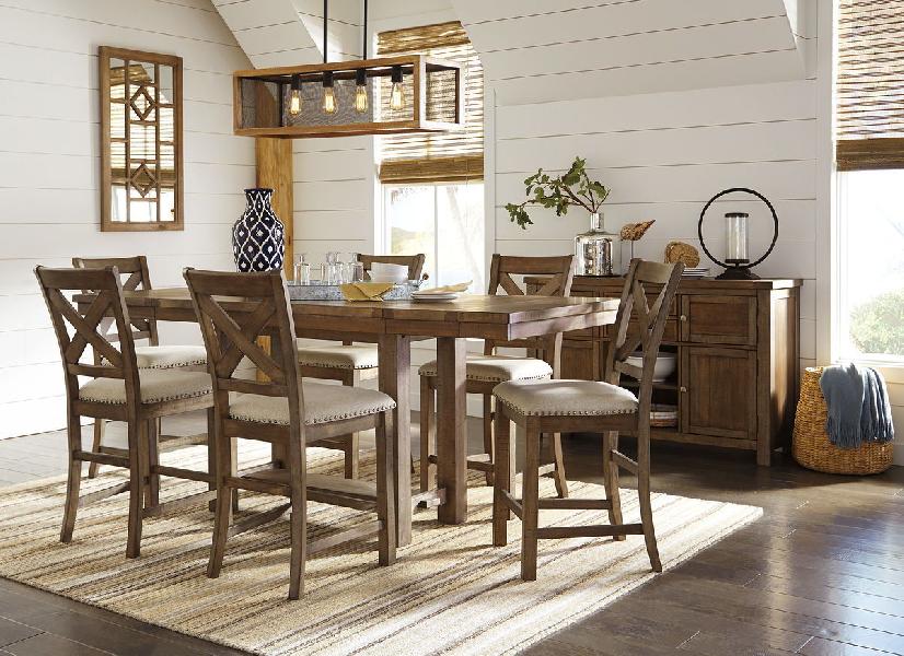 Image of Moriville - 8 Pc. - Counter Extension Table, 6 Barstools, Server - Dark Gray