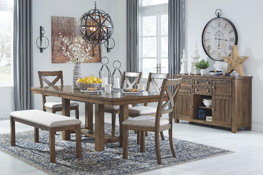 Image of Moriville - 7 Pc. - Extension Table, 4 Side Chairs, Bench, Server - Dark Gray