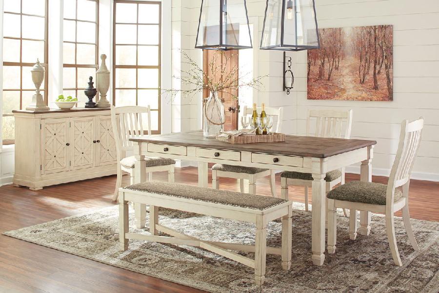 Image of Bolanburg - 7 Pc. - Dining Room Table, 4 Side Chairs, Bench, Server - Beige