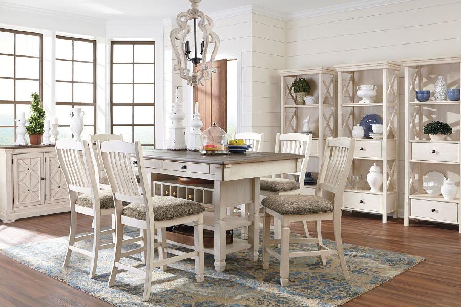 Image of Bolanburg - 11 Pc. - Counter Table, 6 Barstools, Server, 3 Cabinets - Beige