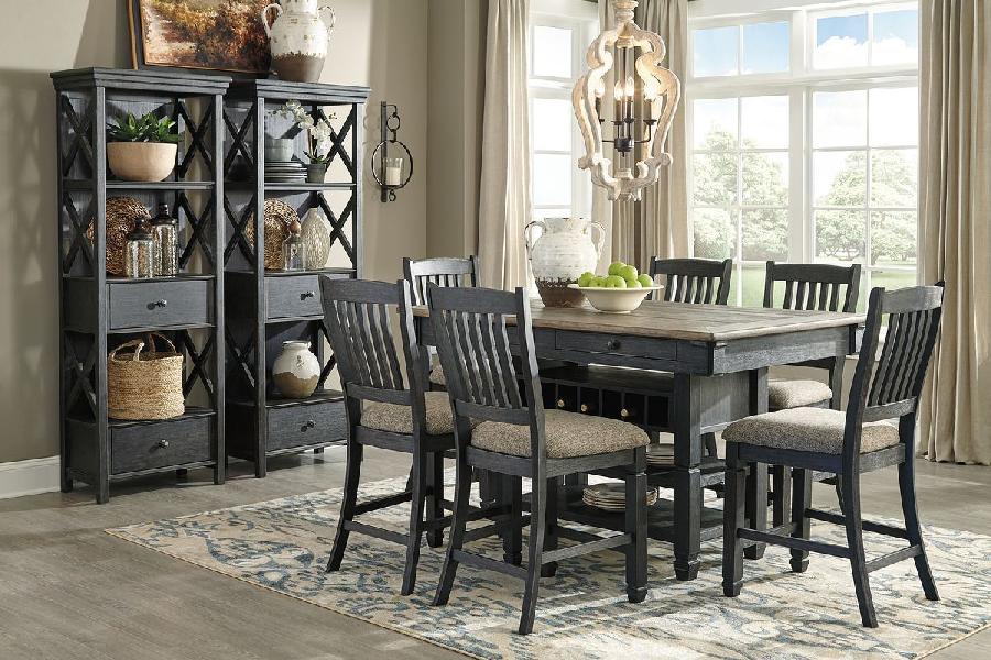 Image of Tyler Creek - 9 Pc. - Counter Table, 6 Barstools, 2 Cabinets - Dark Gray