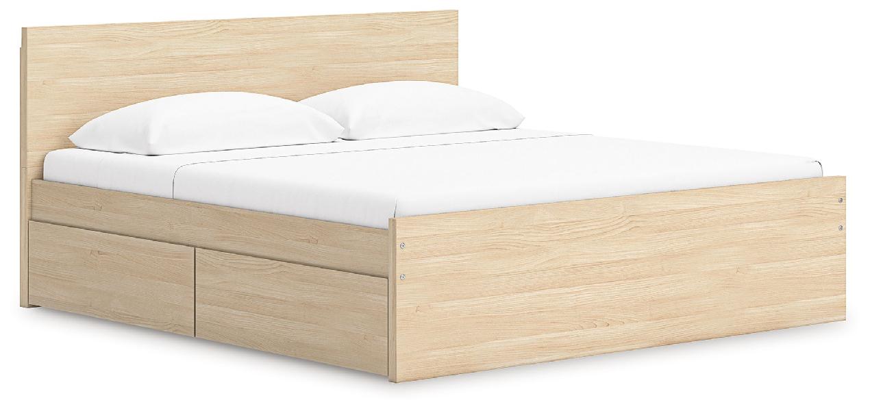 Image of Onita - King Panel Platform Bed With 1 Side Storage - Natural