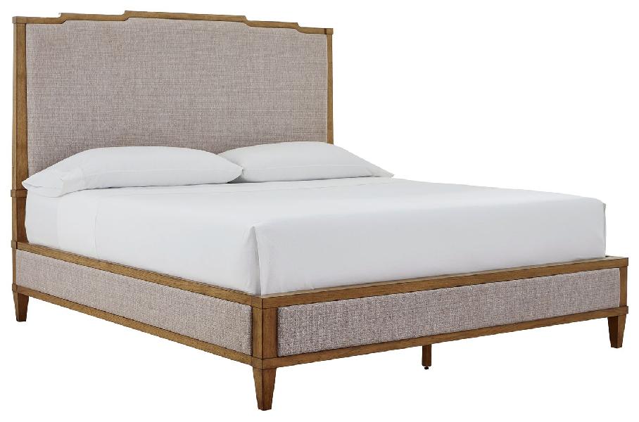 Image of Sharlance - King Upholstered Panel Bed - Light Brown