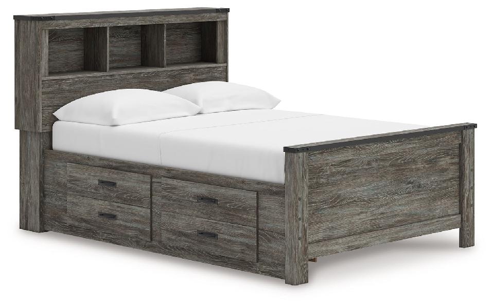 Image of Frandern - Full Bookcase Panel Bed With Storage - Gray