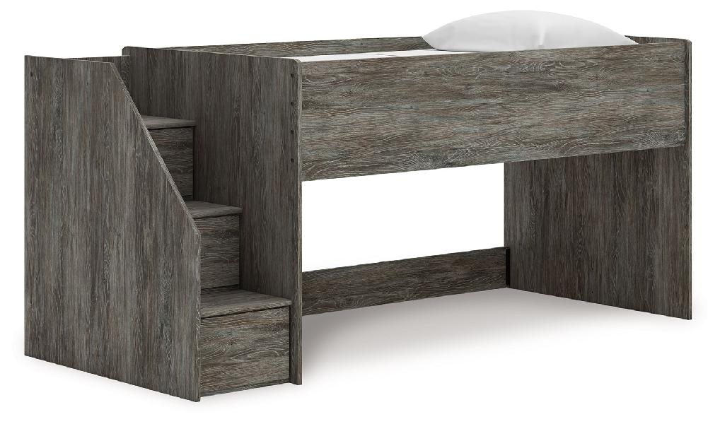 Image of Frandern - Twin Loft Bed With Left Storage Steps - Gray
