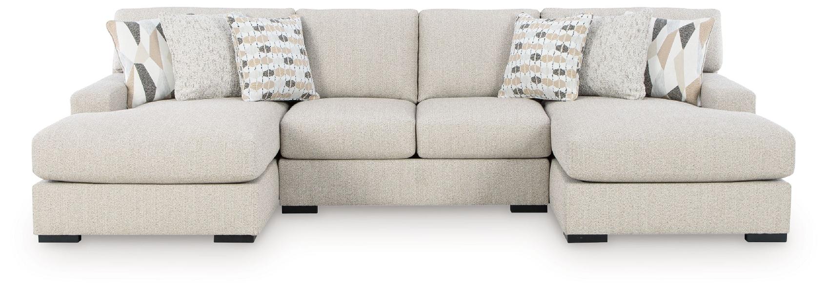 Image of LaureLGrove - 3-Piece Double Chaise Sectional With Armless Loveseat - Pebble