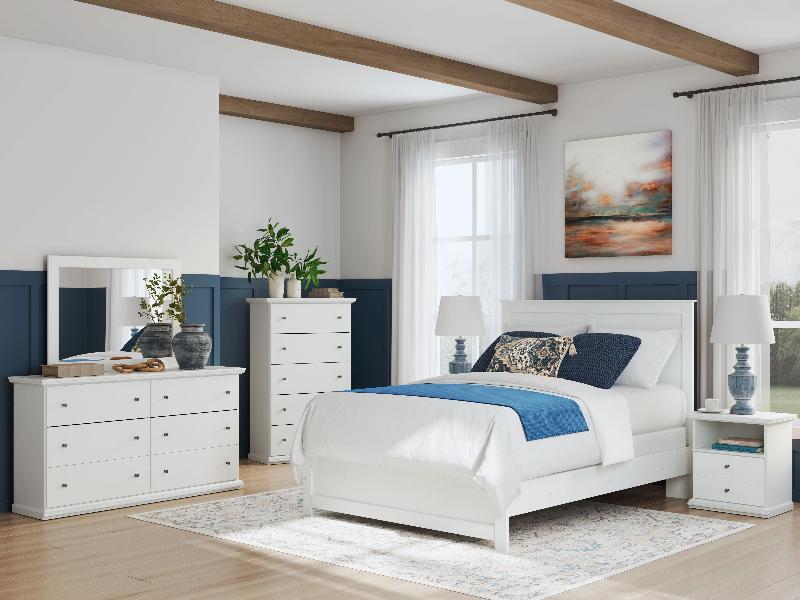 Image of Bostwick Shoals - 4 Pc. - Dresser, Mirror, Queen Panel Bed With Framed Footboard - White