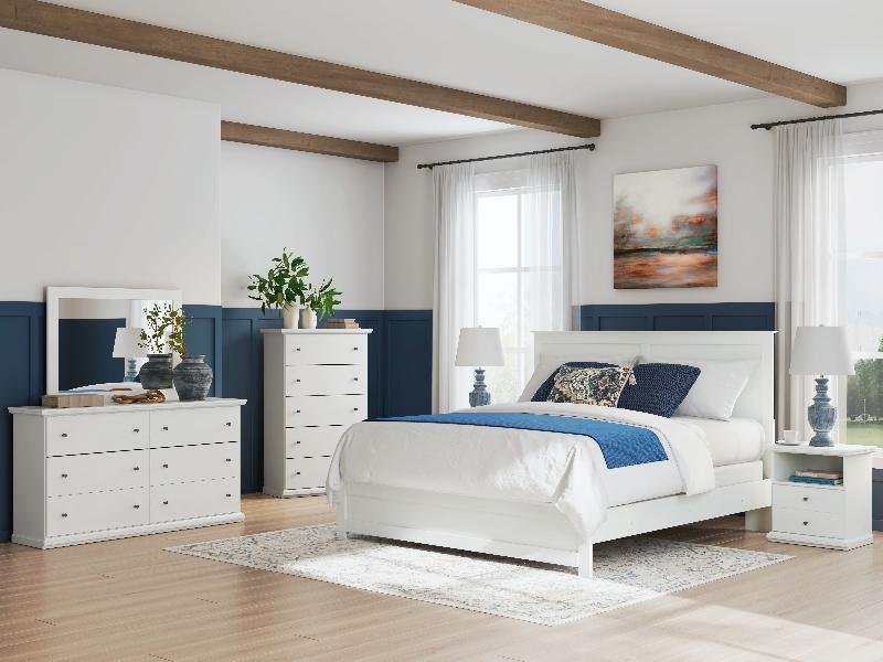 Image of Bostwick Shoals - 6 Pc. - Dresser, Mirror, King Panel Bed With Framed Footboard, 2 Nightstands - White