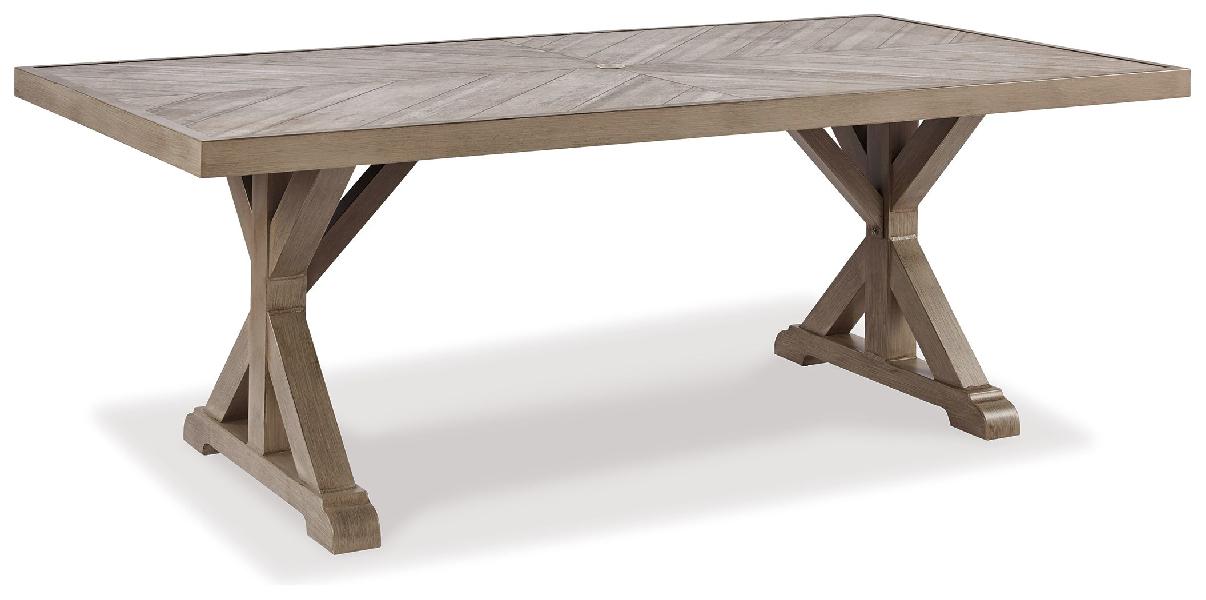 Image of Beachcroft - Rectangular Dining Table With Umbrella Option - Beige