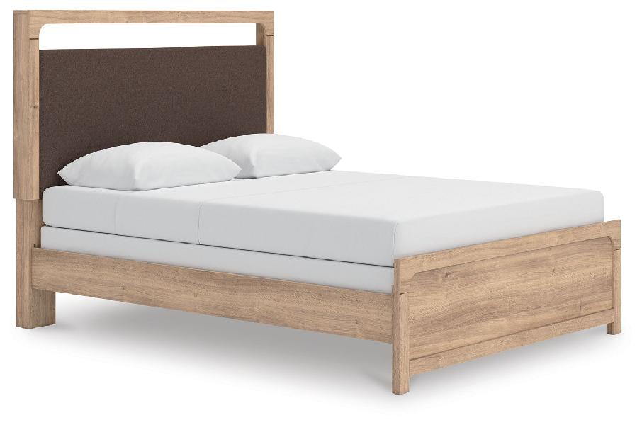 Image of Kinlanni - Queen Upholstered Panel Bed - Tan