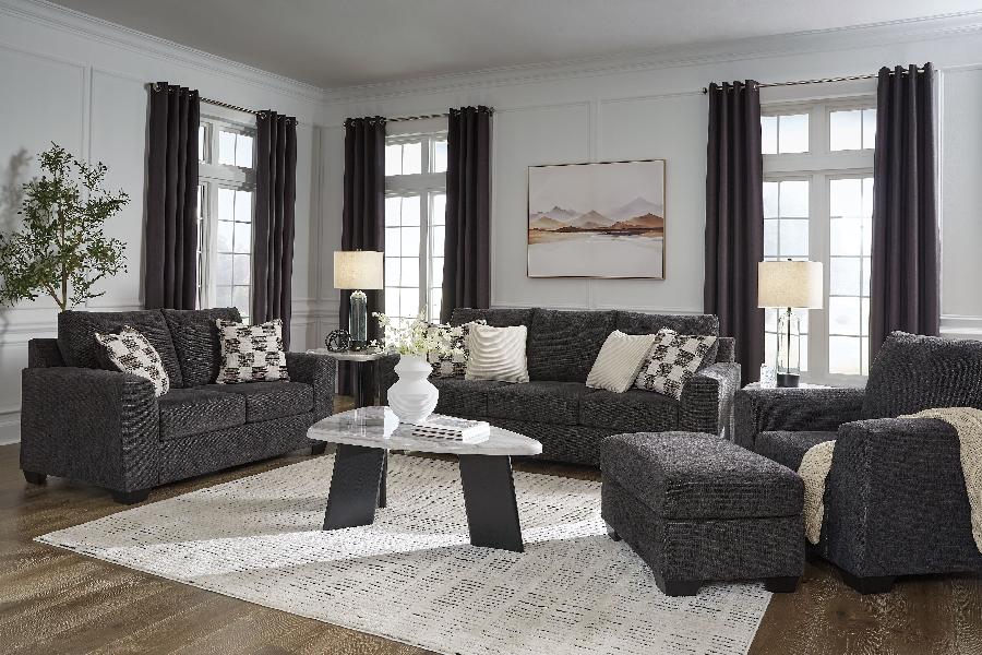 Image of Loreo - 4 Pc. - Sofa, Loveseat, Chair, Ottoman - Ebony